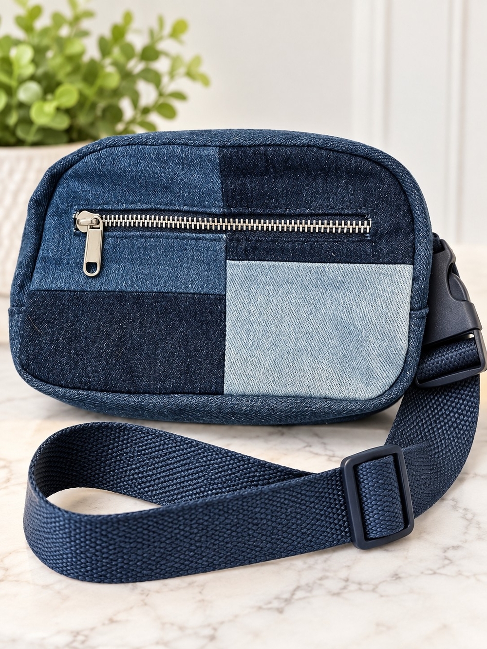 Wild Fable Patchwork Denim Belt Bag Fanny Pack Blue Y2K